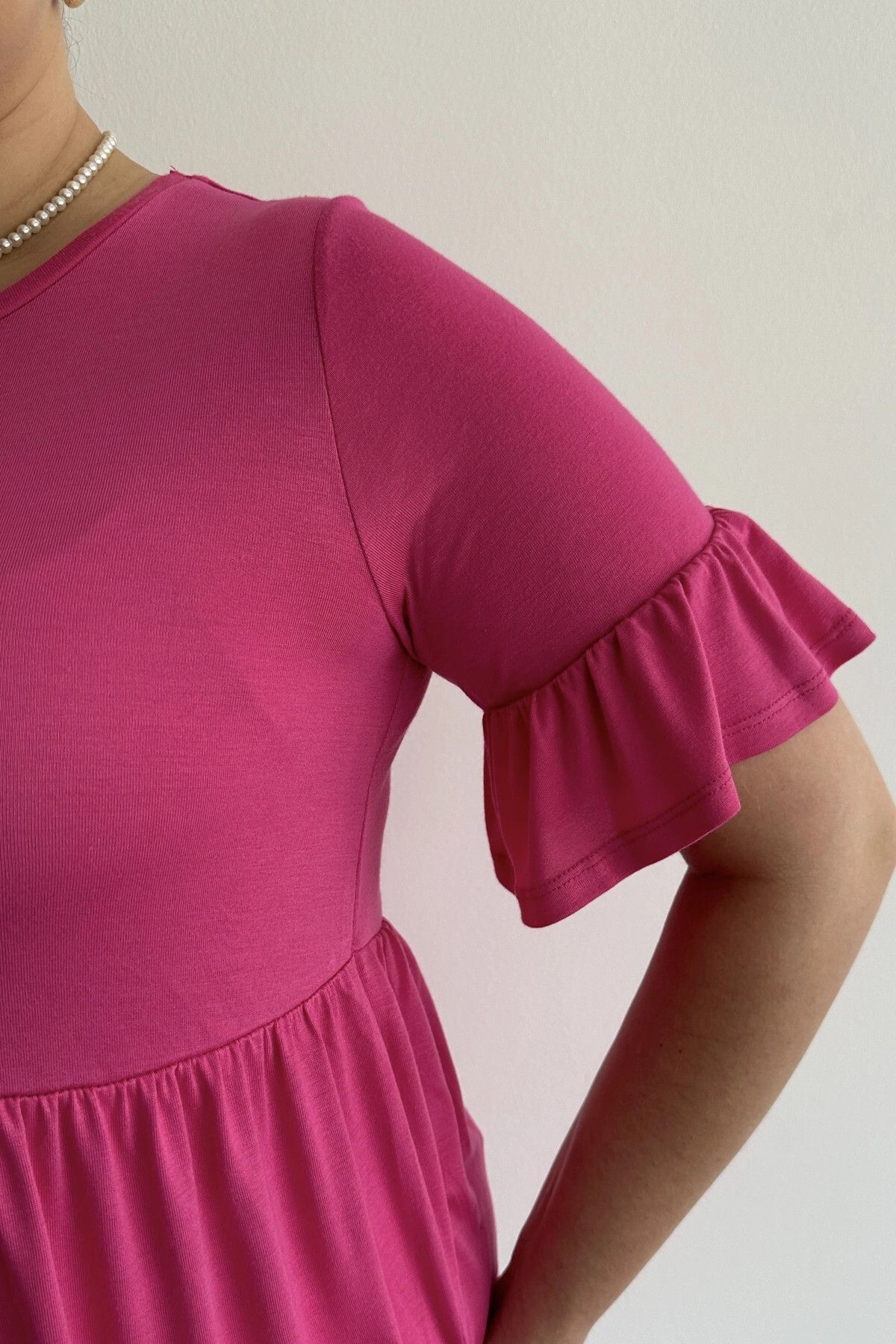 Büyük Beden Kol Detaylı Beli Lastikli Pileli Tunik T-shirt T41