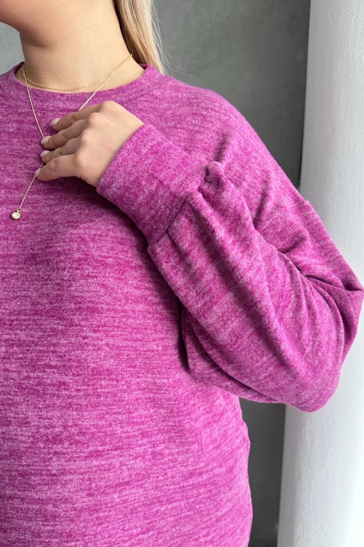 Büyük Beden Uzun Kollu Bisiklet Yaka Kırçıllı Elbise 84-162