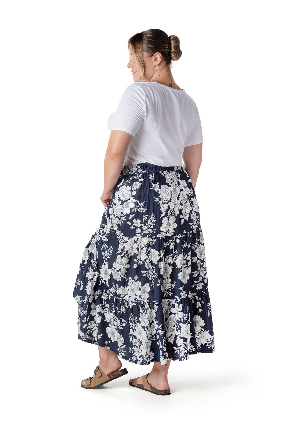 Büyük Beden Çiçek Desenli Beli Listekli Bileli Uzun Etek T-14