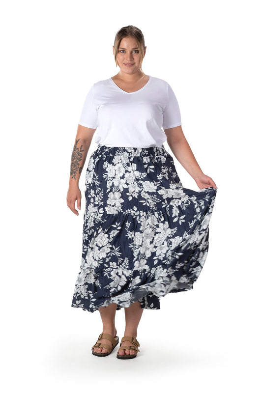 Büyük Beden Çiçek Desenli Beli Listekli Bileli Uzun Etek T-14