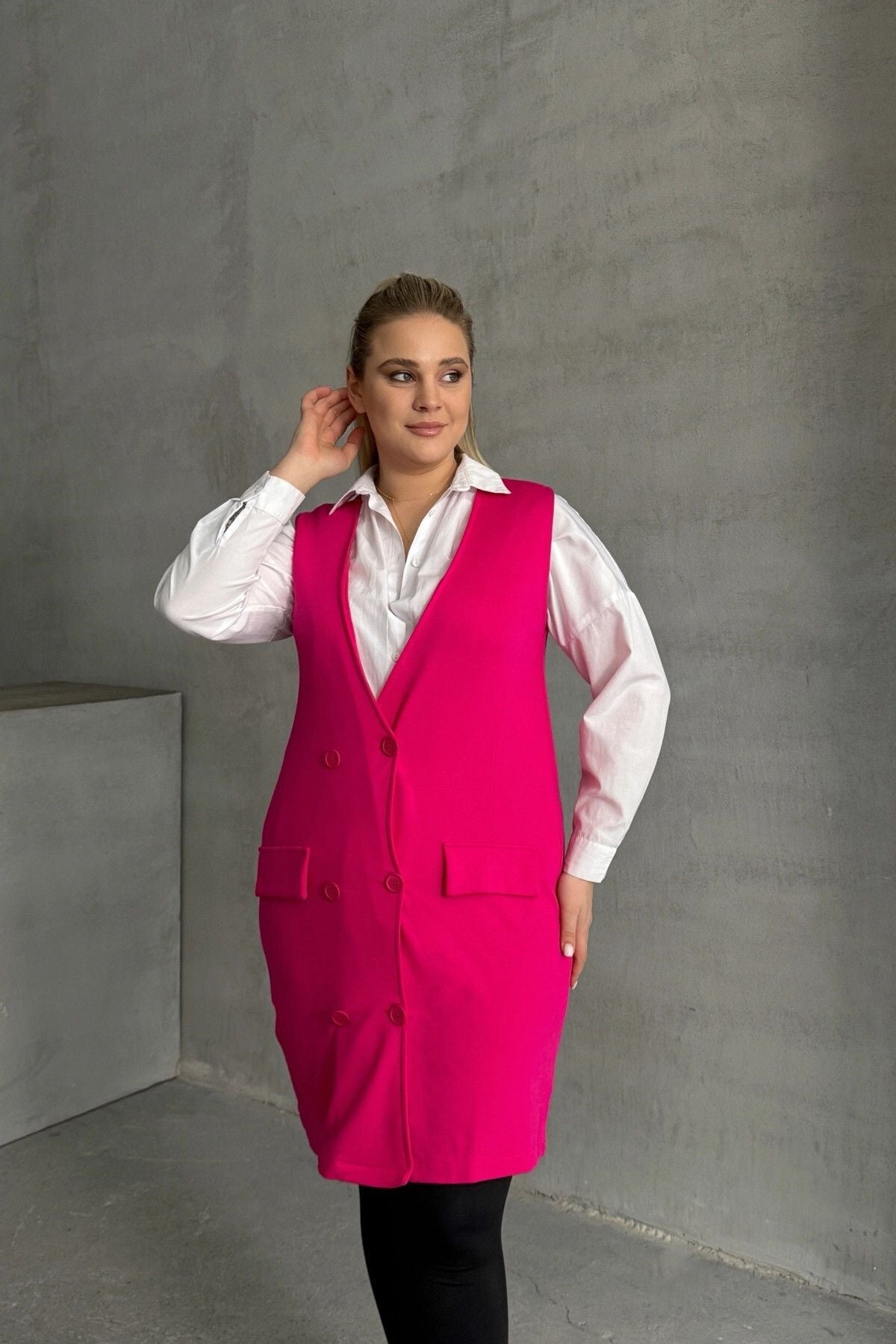 Büyük Beden Sıfır Kol Önü Düğmeli Cep Görünümlü Hırka 300861