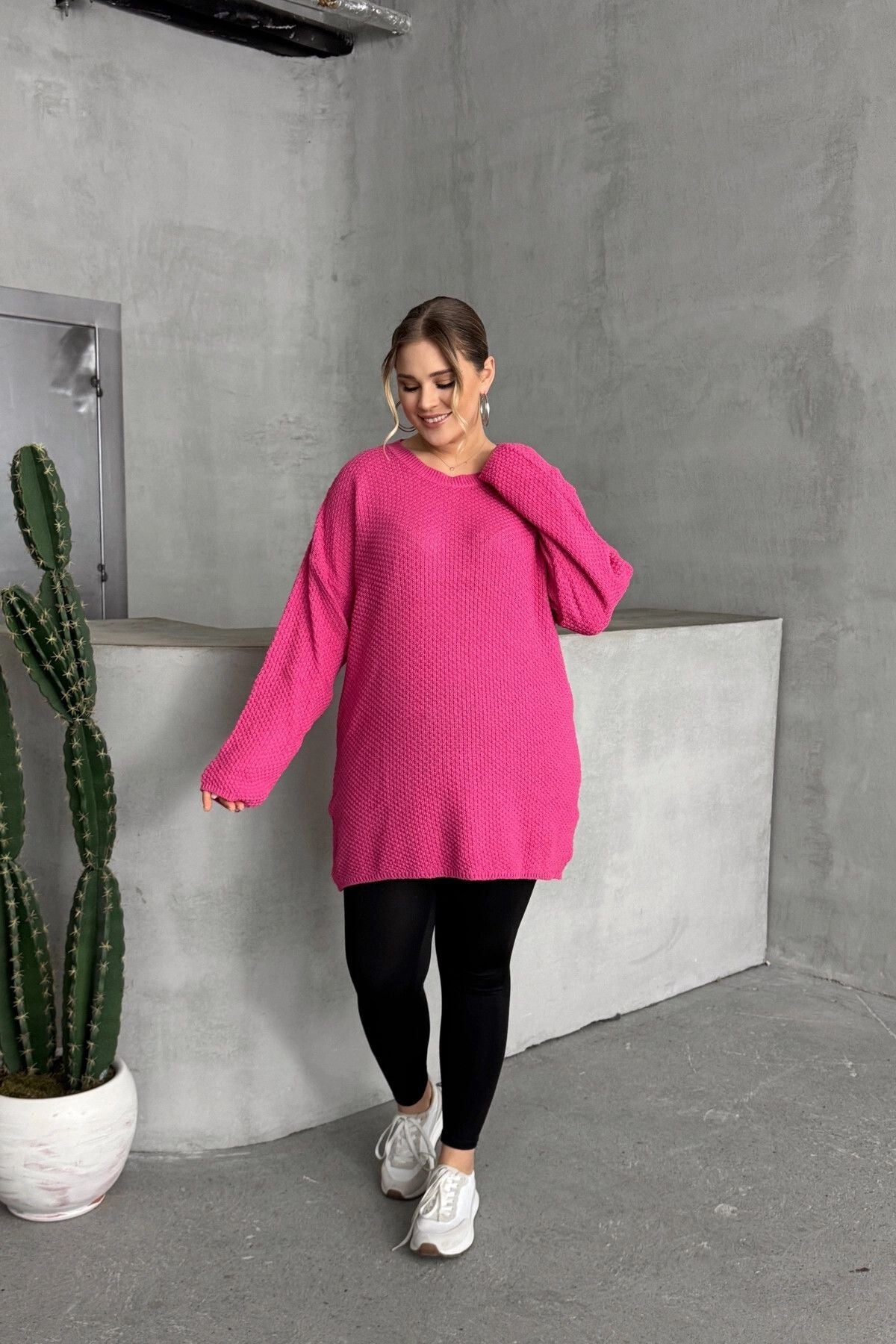 Büyük Beden Uzun Kollu Bisiklet Yaka İnce Triko Kazak 302140